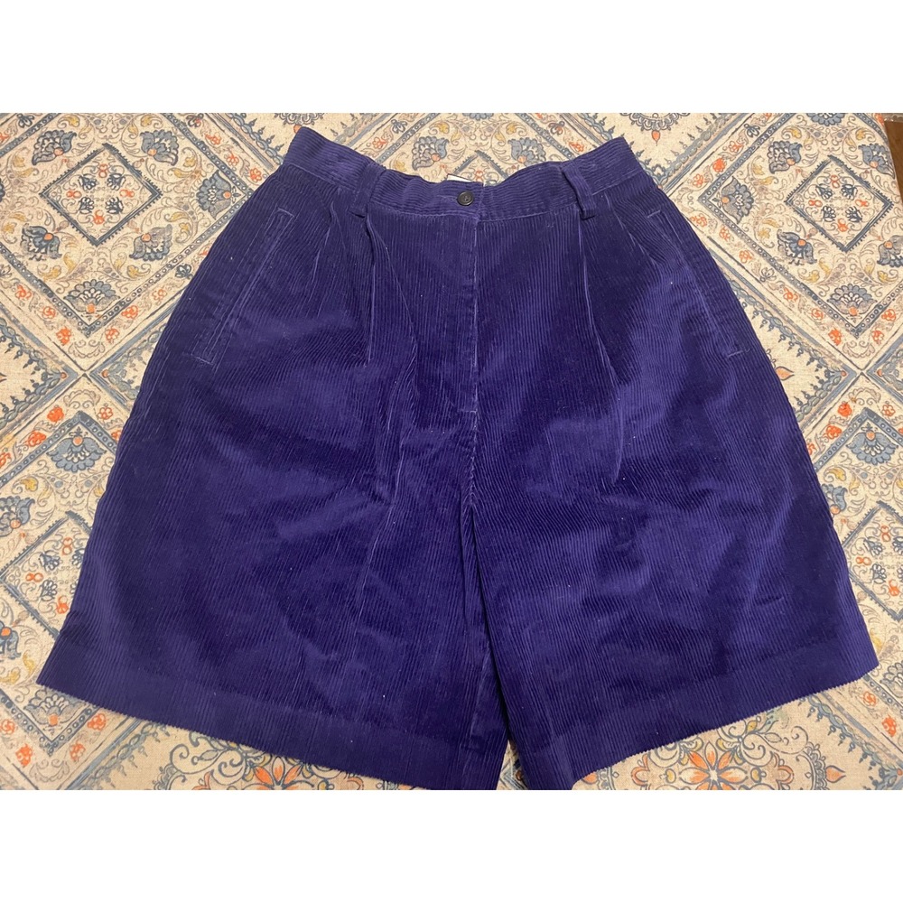 Lizsport Vintage Purple Corduroy Shorts Womens 8 High Waist Pleated Cotton 90s